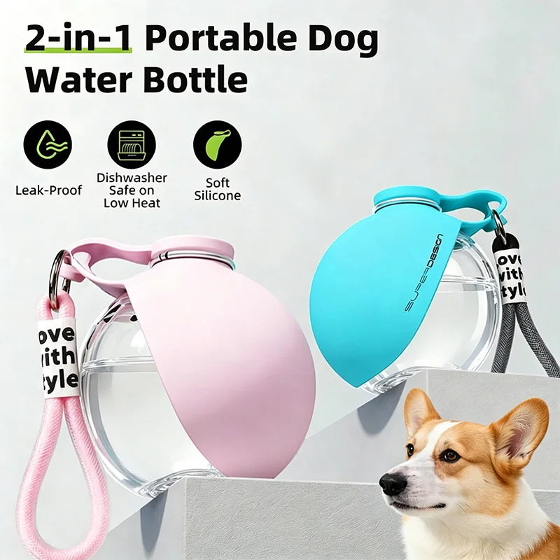 2-in-1 Portable Dog Water Bottle — Leak-Proof Silicone Bowl for Walks & Travel