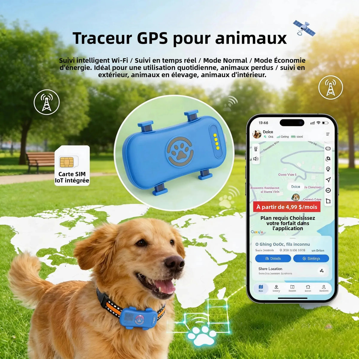 Collier GPS traceur pour animaux – Localisez-les partout, à tout moment