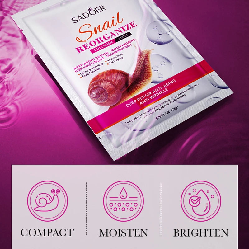 5-Pack Snail Collagen Face Masks — Anti-Aging, Hydrating & Firming Korean Skincare