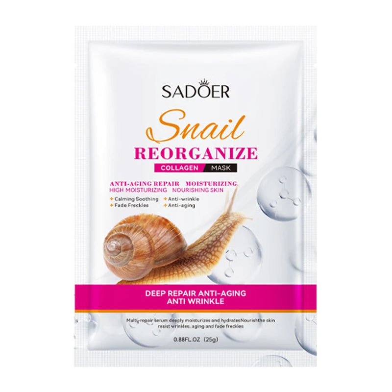 5-Pack Snail Collagen Face Masks — Anti-Aging, Hydrating & Firming Korean Skincare