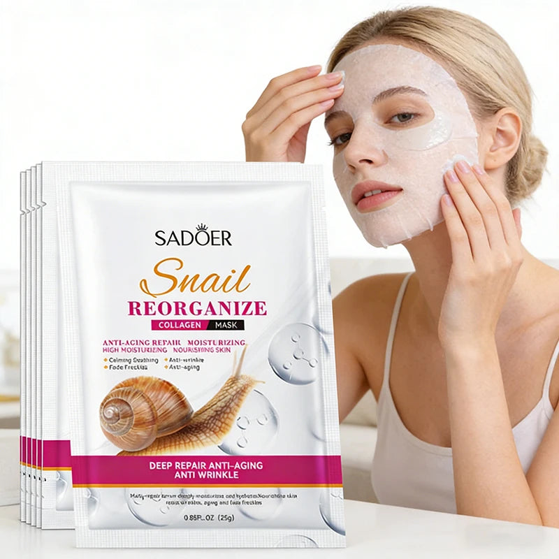 5-Pack Snail Collagen Face Masks — Anti-Aging, Hydrating & Firming Korean Skincare