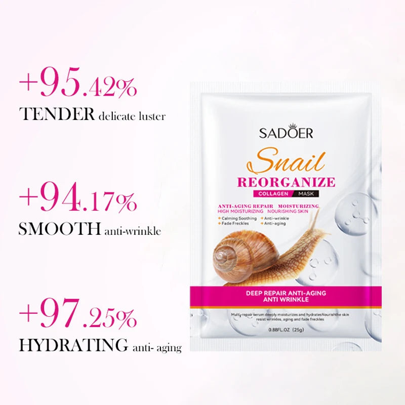 5-Pack Snail Collagen Face Masks — Anti-Aging, Hydrating & Firming Korean Skincare